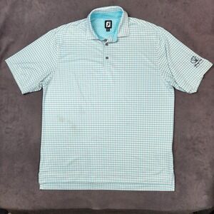 FootJoy Polo Shirt Men Large Blue White Grid Performance Spring Valley Golf Club